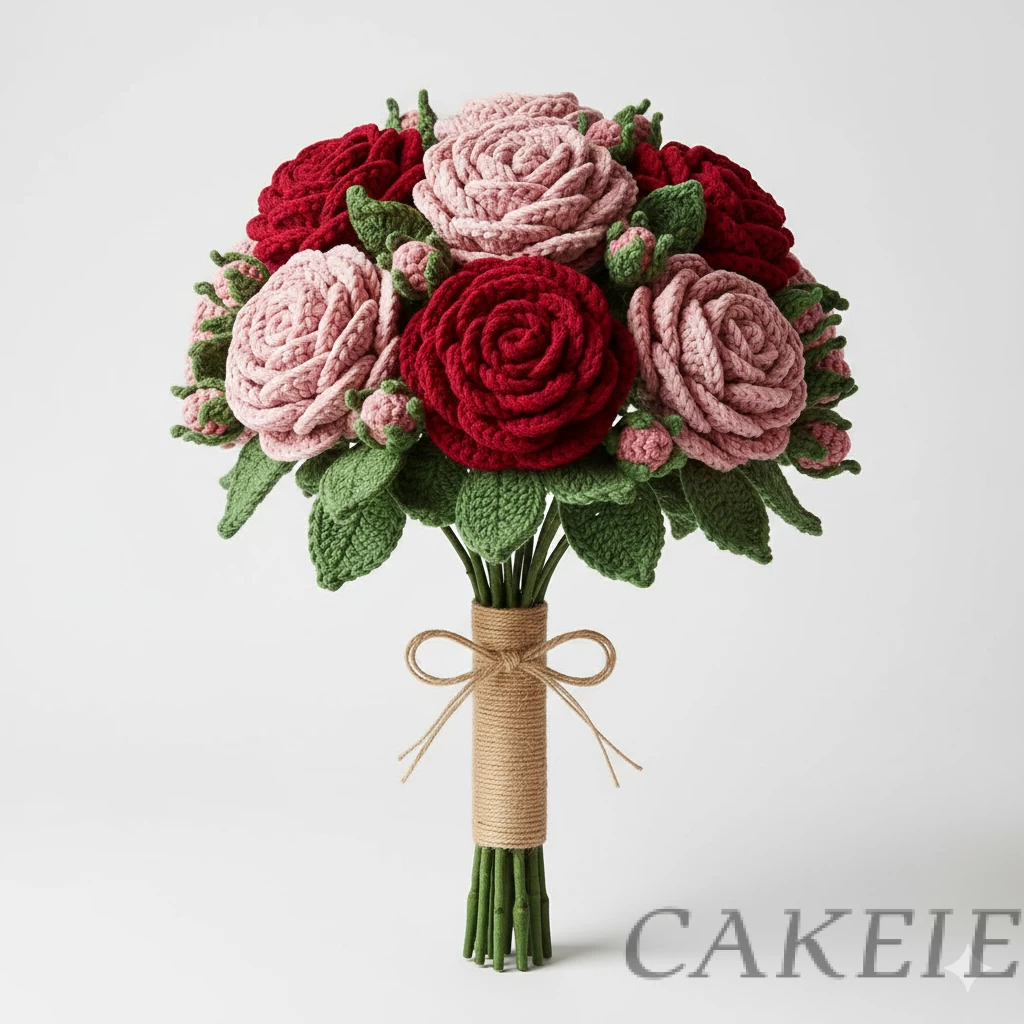 Handcrafted Crochet Red Pink Rose Bouquet